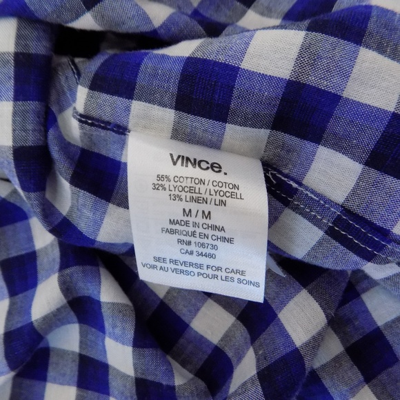 Vince. Men's Blue Check Long Sleeve Shirt M - Picture 8 of 8